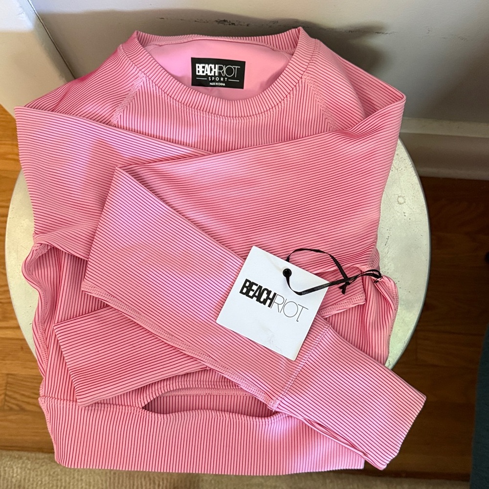 Beach Riot Ribbed Pink Long Sleeve Top